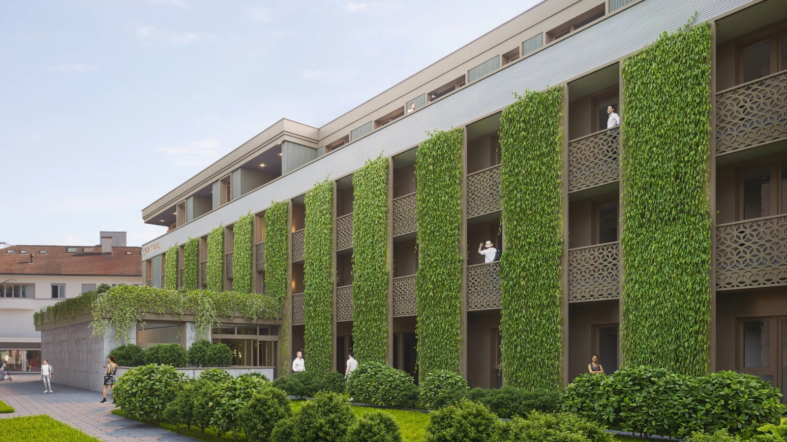Begrünte Fassade des Hotel Central (Visualisierung)