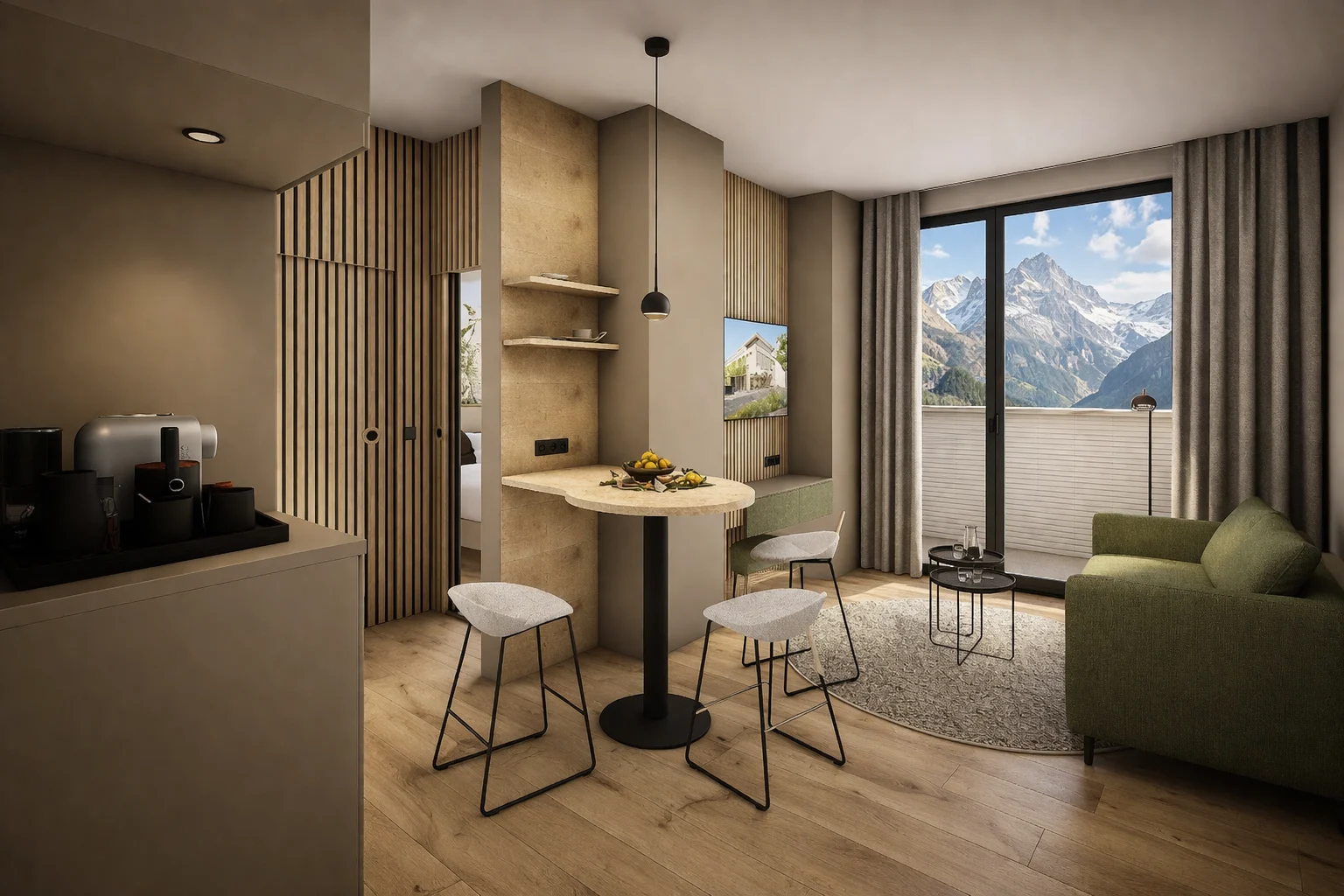 Serviced Apartment mit Küche und Balkon (Visualisierung)